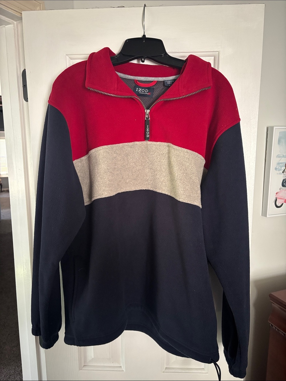 Izod Men’s Red, Navy & Cream Colorblock Quarter-Zip Sweater